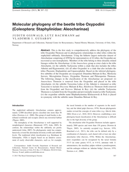 Molecular Phylogeny of the Beetle Tribe Oxypodini (Coleoptera: Staphylinidae: Aleocharinae)