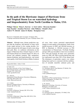 Impact of Hurricane Irene and Tropical Storm Lee on Watershed Hydrology and Biogeochemistry from North Carolina to Maine, USA