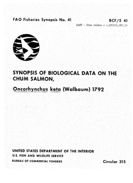 Synopsis of Biological Data on the Chum Salmon Oncorhynchus Keta