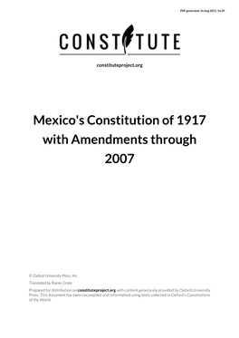Mexico's Constitution of 1917 with Amendments Through 2007