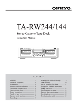 Stereo Cassette Tape Deck Instruction Manual