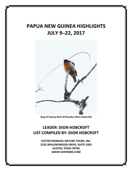 PAPUA NEW GUINEA HIGHLIGHTS JULY 9–22, 2017 by Dion Hobcroft