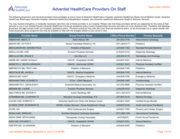 Adventist Healthcare Providers on Staff