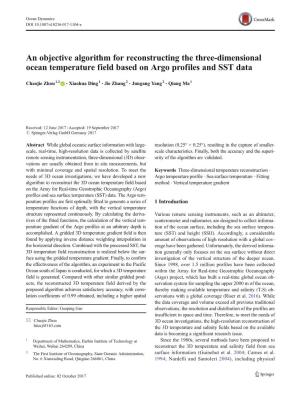 An Objective Algorithm for Reconstructing the Three-Dimensional Ocean Temperature Field Based on Argo Profiles and SST Data