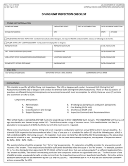 Diving Unit Inspection Checklist