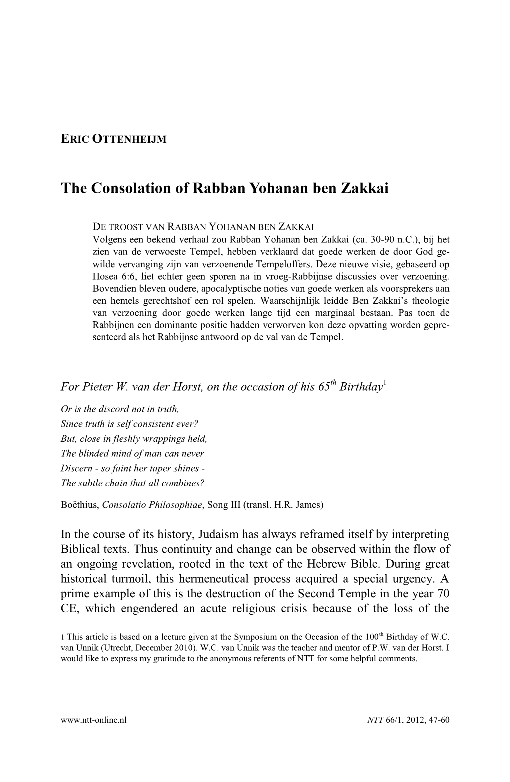 The Consolation of Rabban Yohanan Ben Zakkai