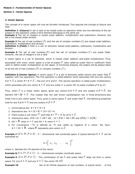 Module 2 : Fundamentals of Vector Spaces Section 2 : Vector Spaces