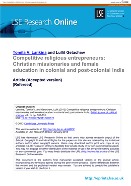 Christian Missionaries and Female Education in Colonial and Post-Colonial India