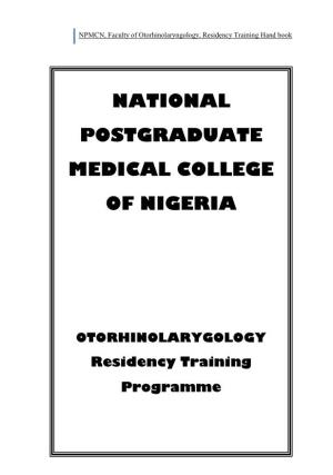 NPMCN, Faculty of Otorhinolaryngology, Residency Training Hand Book