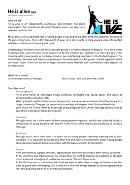 He Is Alive Npo Vision Document, Last Update: November 2009