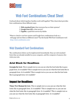 Web Font Combinations Cheat Sheet