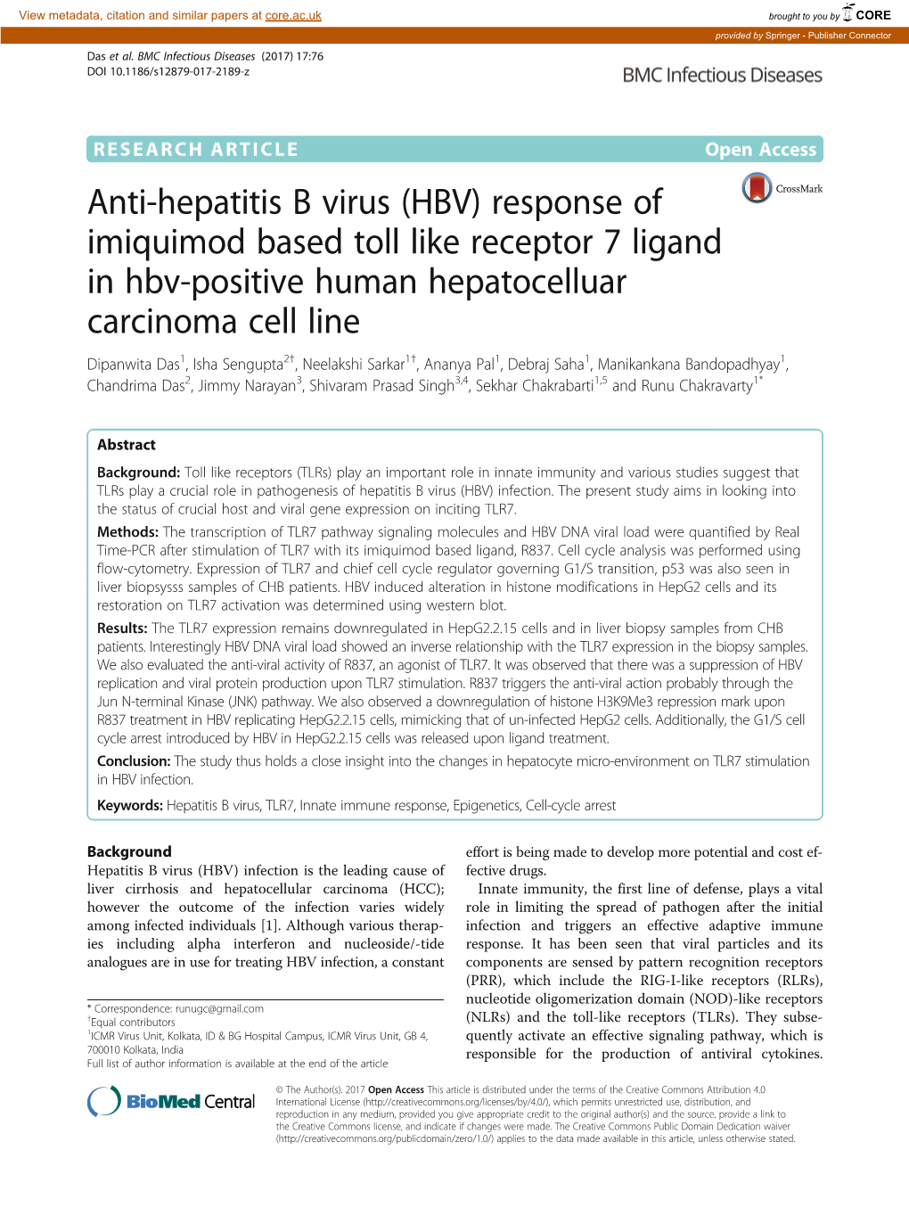 Response of Imiquimod Based Toll Like Receptor 7 Ligand in Hbv-Positive Human Hepatocelluar Carcino