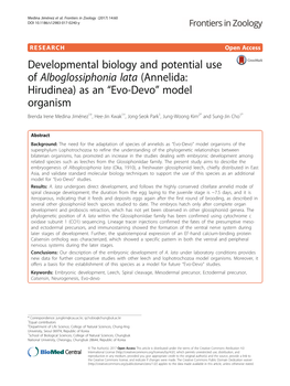 Evo-Devo” Model Organism Brenda Irene Medina Jiménez1†, Hee-Jin Kwak1†, Jong-Seok Park1, Jung-Woong Kim2* and Sung-Jin Cho1*