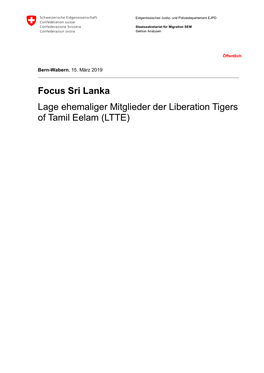 Focus Sri Lanka: Lage Ehemaliger Mitglieder Der Liberation Tigers Of