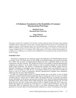 A Preliminary Examination of the Readability of Consumer Pharmaceutical Web Pages
