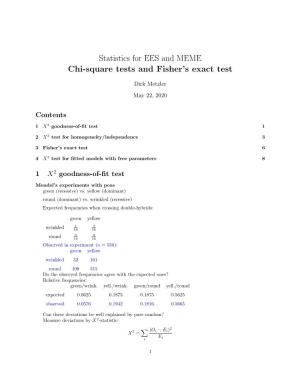 Statistics for EES and MEME Chi-Square Tests and Fisher's Exact