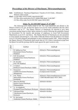 Proceedings of the Director of Panchayats, Thiruvananthapuram