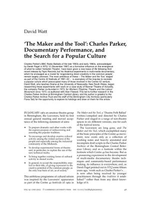 Charles Parker, Documentary Performance, and the Search for a Popular Culture