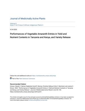 Performances of Vegetable Amaranth Entries in Yield and Nutrient Contents in Tanzania and Kenya, and Variety Release