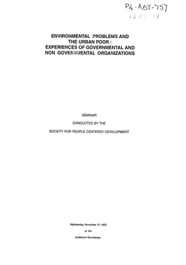 Environmental Problems and the Urban Poor: Experiences of Governmental and Non Governmental Organizations