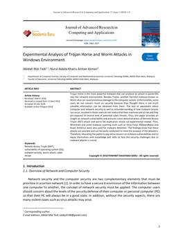 Experimental Analysis of Trojan Horse and Worm Attacks in Windows Environment