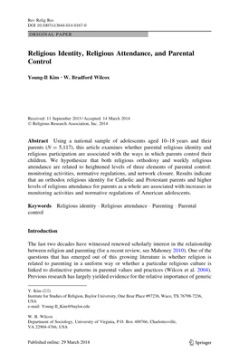 Religious Identity, Religious Attendance, and Parental Control