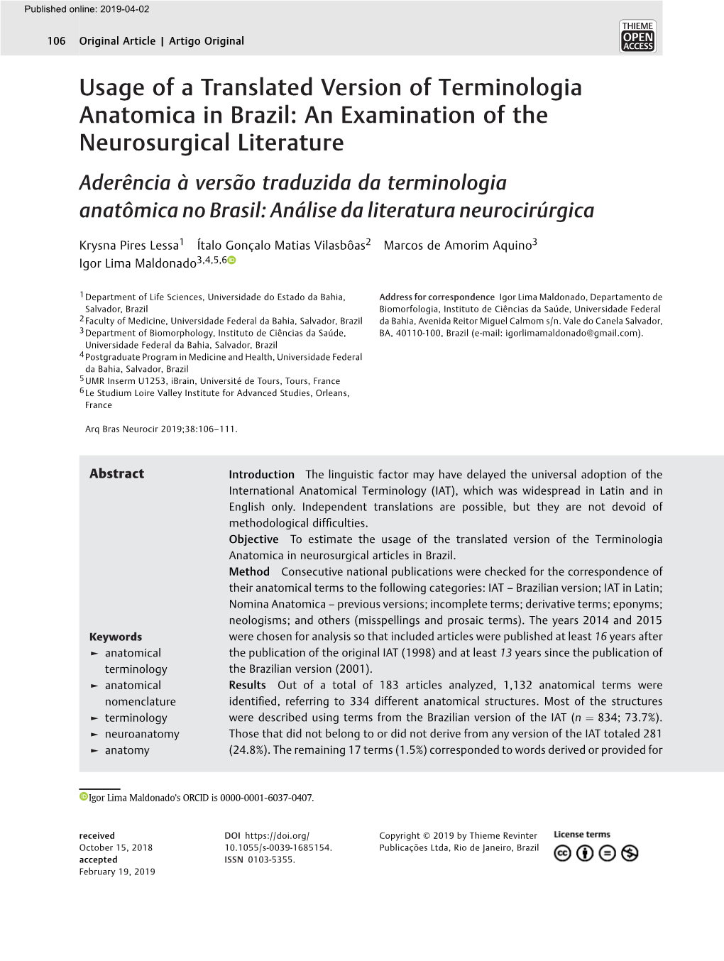 Usage of a Translated Version of Terminologia Anatomica in Brazil