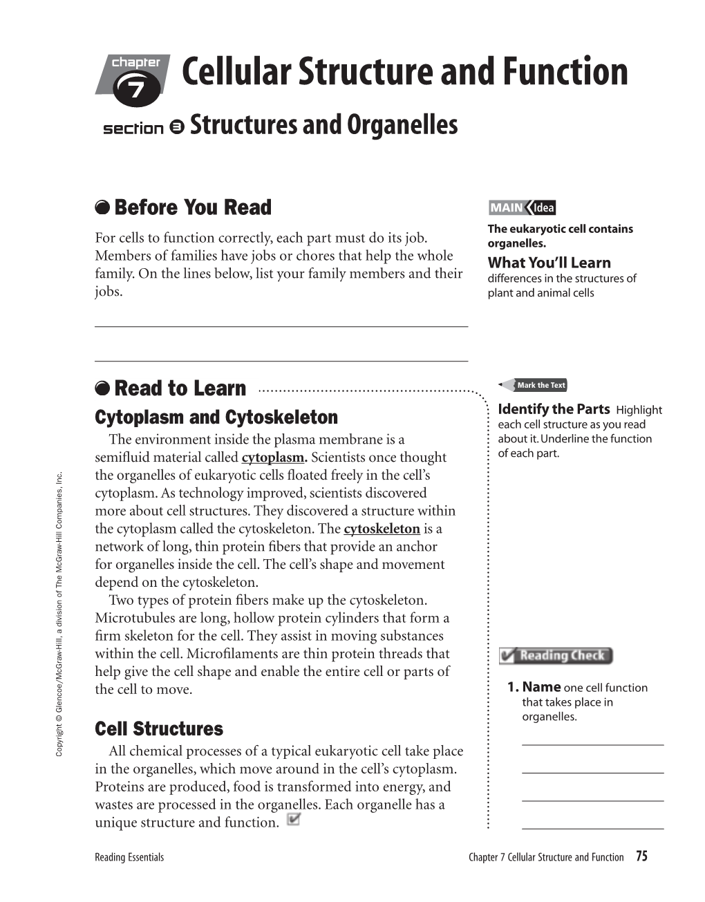 Cellular Structure and Function Section ●3 Structures and Organelles