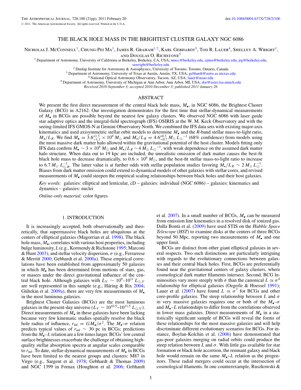 PDF, the Black Hole Mass in the Brightest Cluster Galaxy NGC 6086