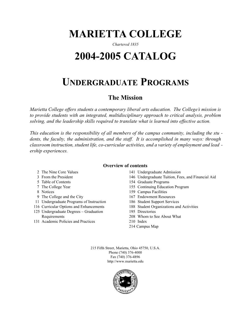 2004-2005 Catalog Undergraduate Programs