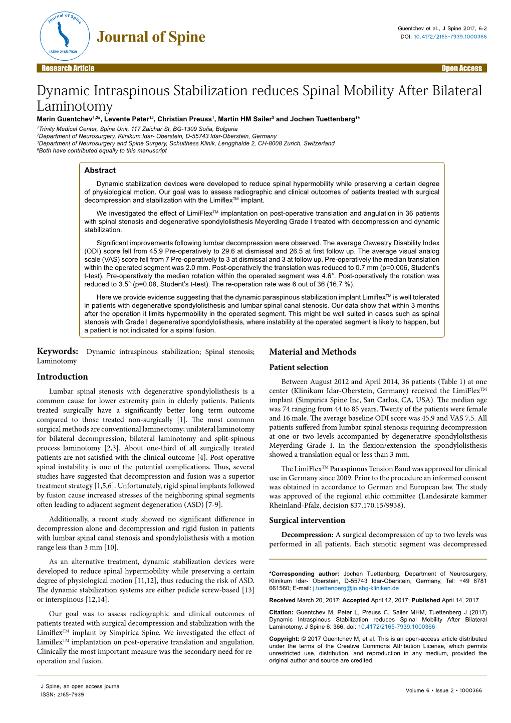 Dynamic Intraspinous Stabilization Reduces Spinal Mobility After