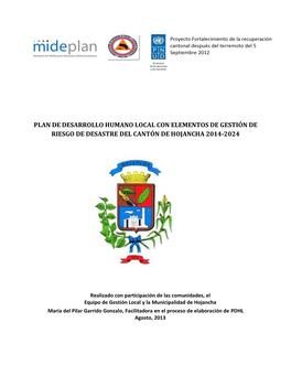 Plan De Desarrollo Humano Local Con Elementos De Gestión De Riesgo De Desastre Del Cantón De Hojancha 2014-2024