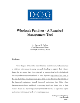 Wholesale Funding – a Required Management Tool