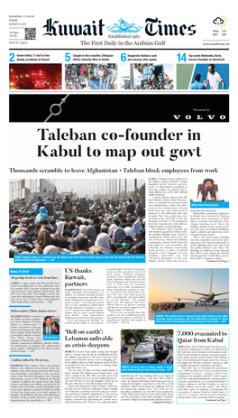 Taleban Co-Founder in Kabul to Map out Govt