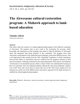 The Akwesasne Cultural Restoration Program: a Mohawk Approach to Land- Based Education