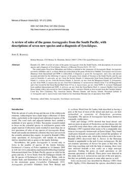 A Review of Soles of the Genus Aseraggodes from the South Pacific, with Descriptions of Seven New Species and a Diagnosis of Synclidopus