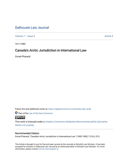 Canada's Arctic Jurisdiction in International Law