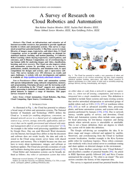 A Survey of Research on Cloud Robotics and Automation