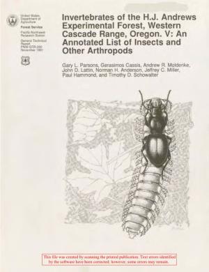 An Annotated List of Insects and Other Arthropods