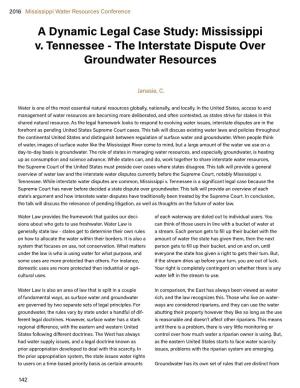 A Dynamic Legal Case Study: Mississippi V. Tennessee - the Interstate Dispute Over Groundwater Resources