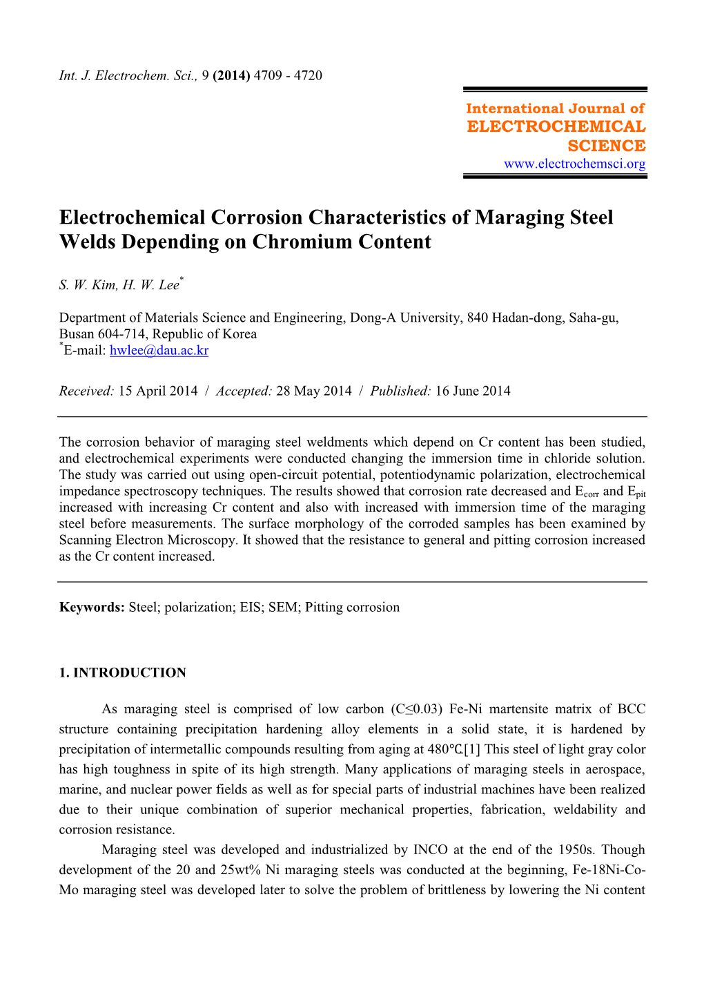 Electrochemical Corrosion Characteristics of Maraging Steel Welds Depending on Chromium Content