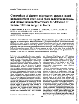 Immunosorbent Assay, Solid-Phase Radioimmunoassay, and Indirect Immunofluorescence for Detection of Human Rotavirus Antigen in Faeces