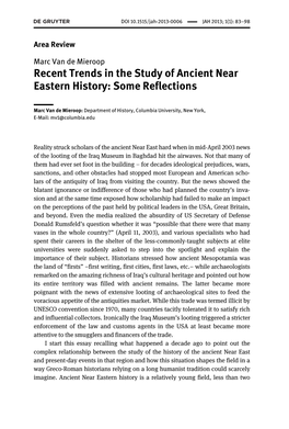 Recent Trends in the Study of Ancient Near Eastern History: Some Reflections