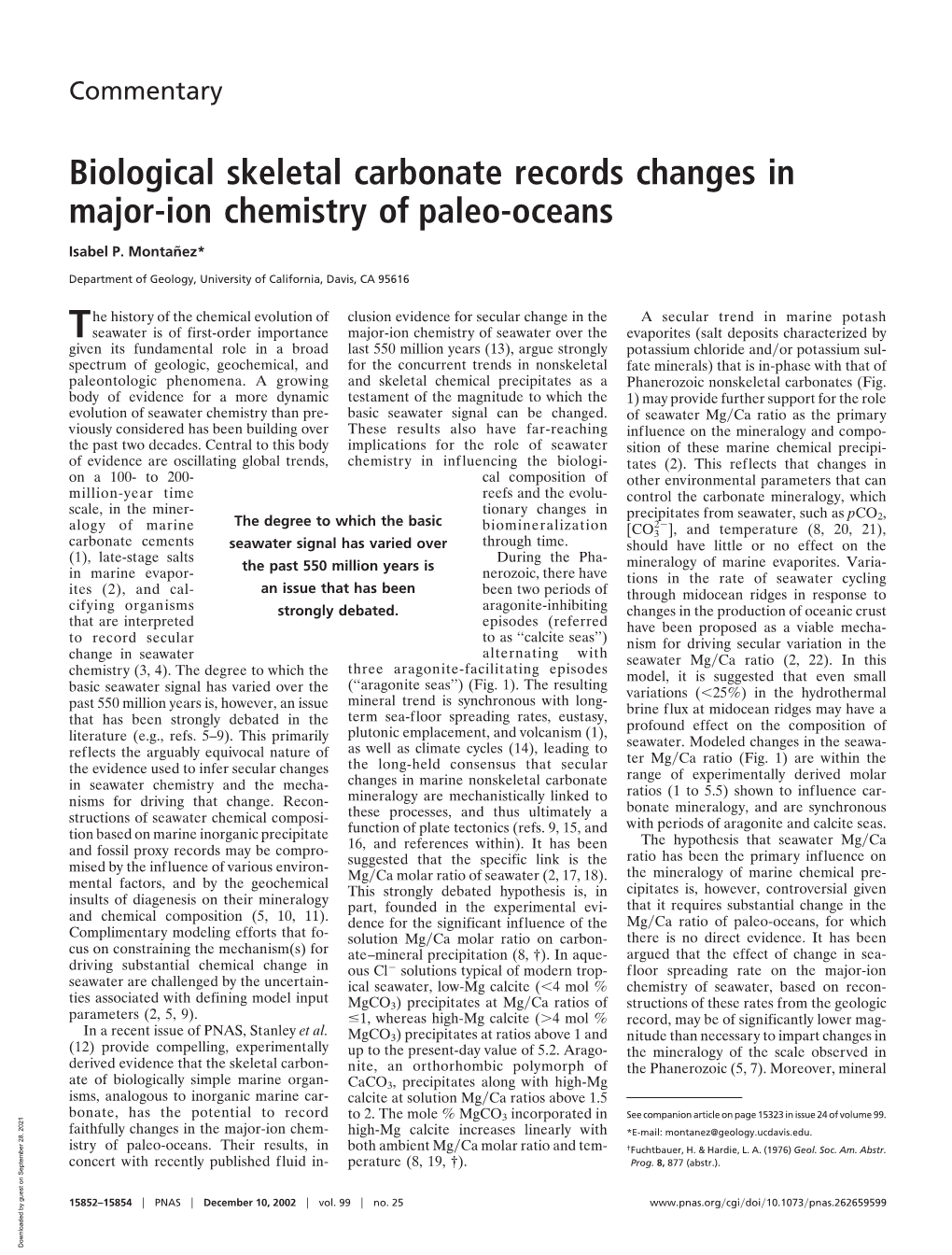 Biological Skeletal Carbonate Records Changes in Major-Ion Chemistry of Paleo-Oceans