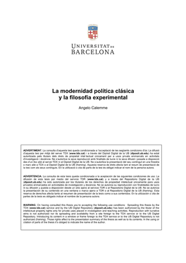 La Modernidad Política Clásica Y La Filosofía Experimental