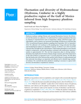 Hydrozoa, Cnidaria) in a Highly Productive Region of the Gulf of Mexico Inferred from High Frequency Plankton Sampling