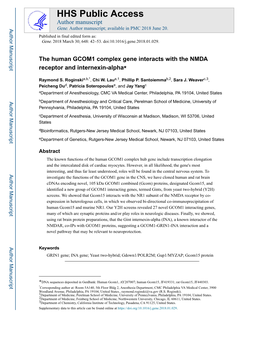 The Human GCOM1 Complex Gene Interacts with the NMDA Receptor and Internexin-Alpha☆