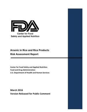 Arsenic in Rice and Rice Products Risk Assessment Report