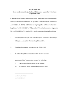 European Communities (Fish Labelling) Regulations, 2003