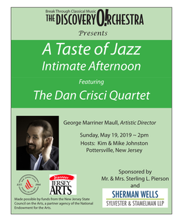 A Taste of Jazz Intimate Afternoon Featuring the Dan Crisci Quartet